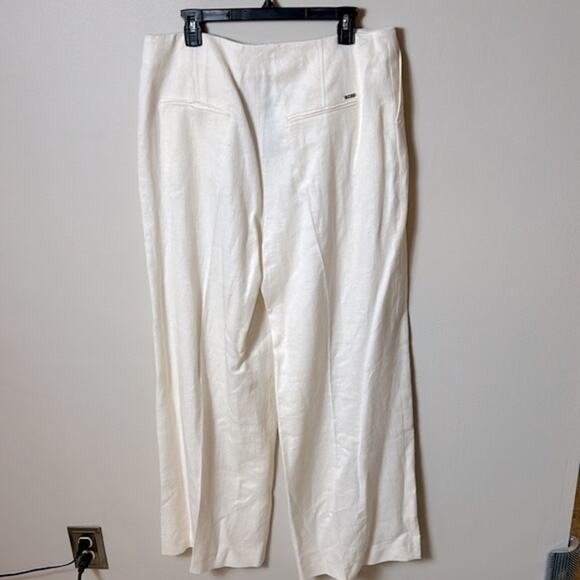 NWT Boss Tapito linen high rise wide leg trouser pants in Open White, 16 - Picture 10 of 15